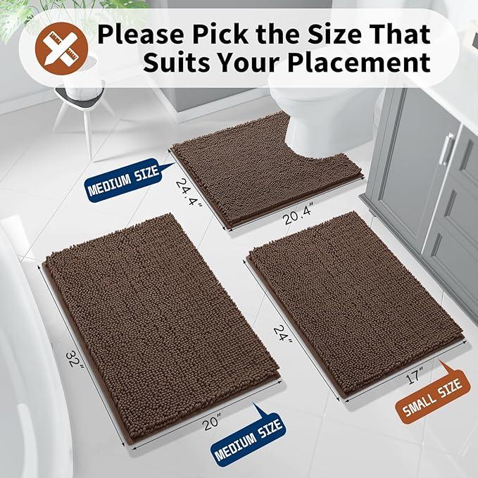 Yimobra Toilet Rugs U Shaped Washable - 24"x20" Non Slip Plush Contour Bath Rugs for Toilet - Super Soft Absorbent Quick Dry Toilet Mats for Bathroom,Brown - ModernBath