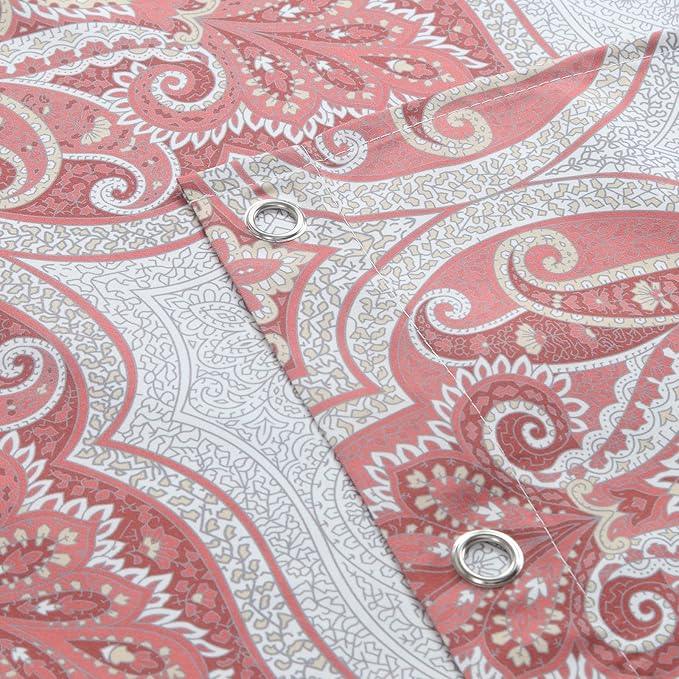 BESTRIPES 90 Inch Paisley Shower Curtain, Extra Long Water Repellent Fabric with Terracotta & Gray Bohemian Print, 12 Metal Grommets & Weighted Hem, 72x90 Inches - ModernBath