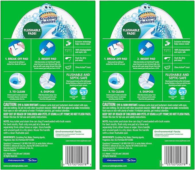 Scrubbing Bubbles Flushable Toilet Bowl Wand Cleaner Refills, Fresh Brush Cleaner Toilet Refill Pads, Removes Limescale & Odors, Citrus Scent, 20 Count (Pack of 2) - ModernBath