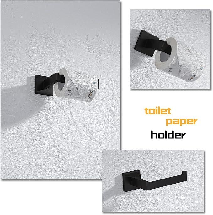 4-Piece Bathroom Hardware Set, Towel Rack Towel Bar Towel Holder Toilet Paper Holder Matte Black Towel Hooks Modern Square Stainless Steel Wall Mounted Bathroom Accessories Set (16inch) - ModernBath