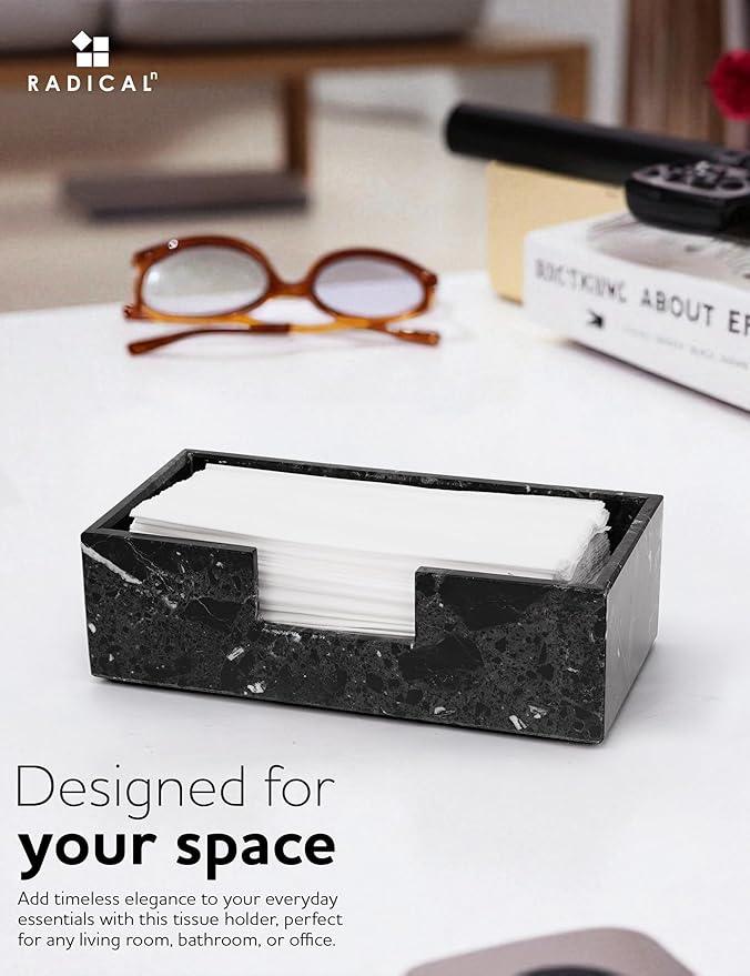 Radicaln Marble Tissue Box Cover 10x5 Inch Handmade Black Decorative Tissues Box Holder for Office Desk & Bathroom Counter Organizer, Rectangle Napkin Holder for Room Decor & Accessories - ModernBath