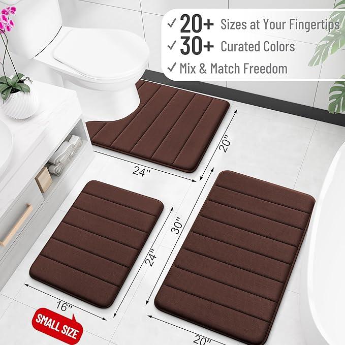 OLANLY Memory Foam Long Bathroom Rugs Runner 47x20, Super Soft Absorbent Bath Mat, Quick Dry, Machine Washable Shower Floor Rugs, Bathmat Carpet, Bathroom Home Decor Accessories, Brown - ModernBath