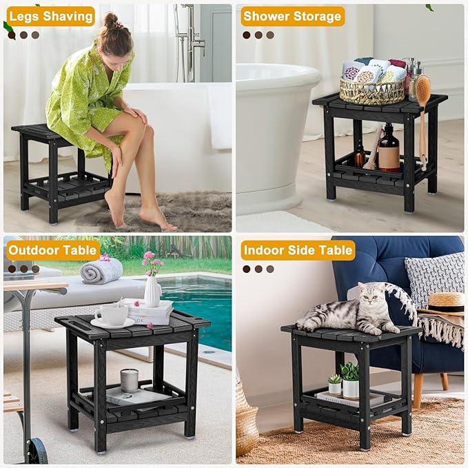 Nalone HDPE Shower Benches, Small Indoor/Outdoor Shower Seat with Storage & Handles, Ideal for Shaving Legs - ModernBath