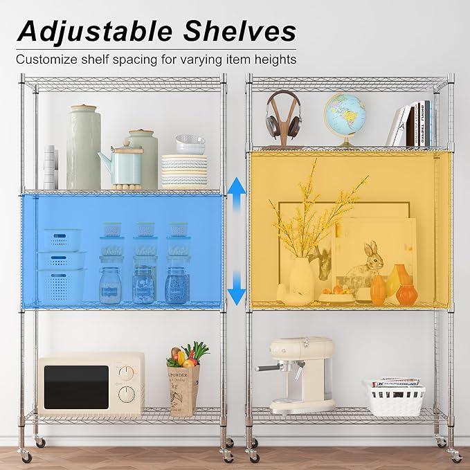 Homdox Heavy Duty 4-Tier Metal Shelving Unit with Adjustable Shelves, Rolling Storage Rack for Kitchen, Garage, Pantry, 36.02"x17.91"x74.41", Silver - ModernBath