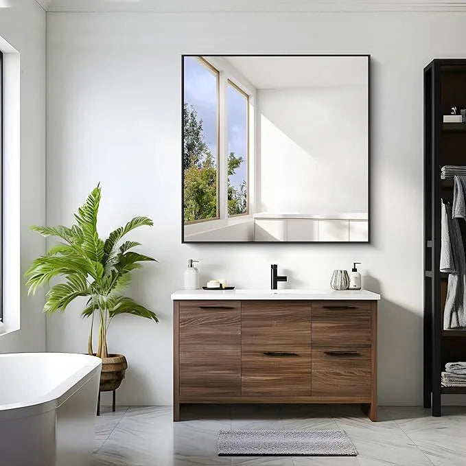 KOCUUY Black Square Mirror, 42"x42" Bathroom Mirrors for Over Sink, Large Black Wall Mounted Mirror, Metal Framed Mirror for Wall, Vanity Mirror for Bathroom Living Room Bedroom Dining Room - ModernBath