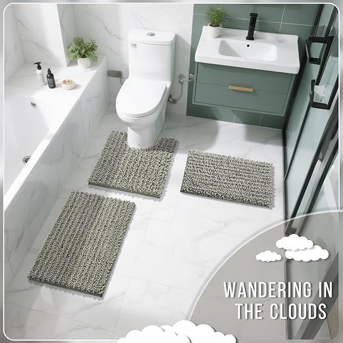 Yimobra Bathroom Rugs Non Slip Washable - Ultra Soft Absorbent Chenille Bath Mat, Quick Dry Shaggy Floor Carpet for Tub Shower, Sand Home Decor Accessories, 24x17 Inch - ModernBath