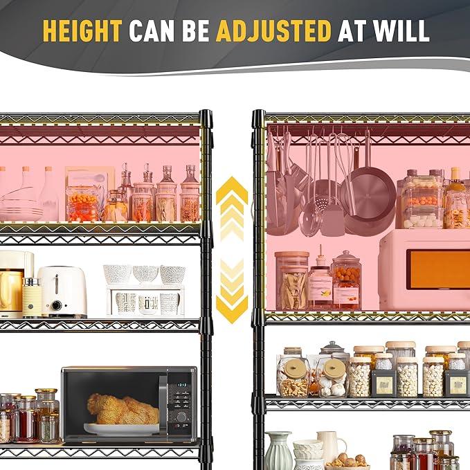 REIBII Storage Shelves, 5-Tire Wire Shelving Load 1000LBS Metal Shelves for Storage Adjustable Garage Shelving Unit Wire Shelf Rack Kitchen Storage Rack Pantry Shelves 31.5''W x 15.7'' D x 71''H - ModernBath