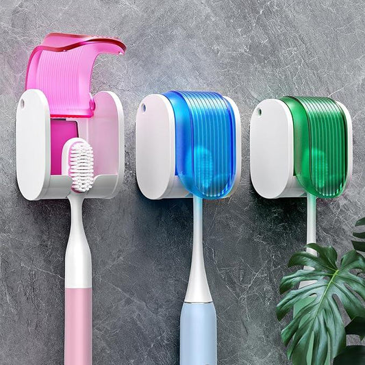 Toothbrush Holders for Bathrooms【Upgrade Single Slot Design】 Toothbrush Holder Wall Mounted with Cover Moisture-Proof and Dust-Proof Toothbrush Storage Organizer for Shower Family and Travel 3PCS - ModernBath