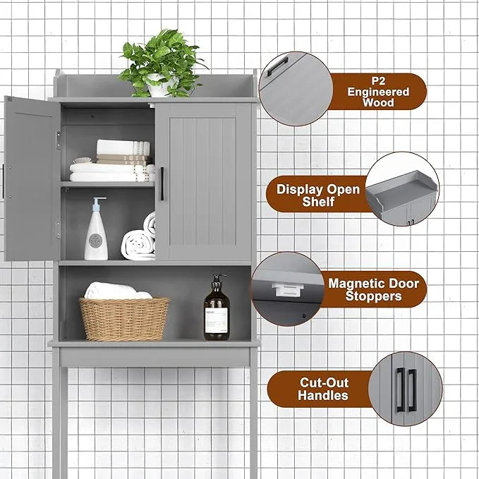 VEIKOU Over The Toilet Rack for Bathroom, Freestanding Over The Toilet Storage, Bathroom Cabinet Over Toilet w/Adjustable Shelf & Storage Rack, Grey - ModernBath