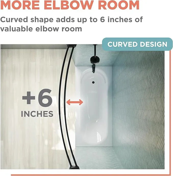 Zenna Home Rustproof Double Curved Shower Curtain Rod, No Drill Tension Mount, 50 to 72 Inches Adjustable Tension Shower Rod for Bathroom, Curves Out for Extra Room, Matte Black - ModernBath
