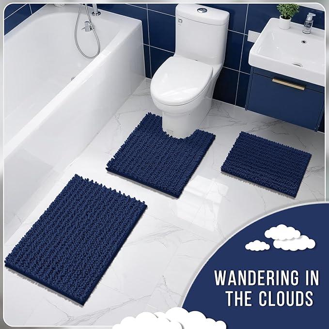 Yimobra Bathroom Rugs Non Slip Washable 32x20 Inch - Ultra Soft Absorbent Chenille Bath Mat, Quick Dry Shaggy Floor Carpet for Tub Shower, Navy Blue Home Decor Accessories - ModernBath