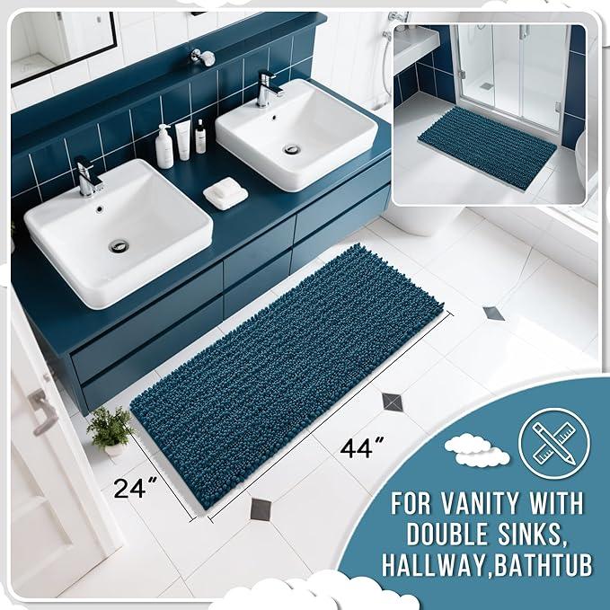 Yimobra Long Bathroom Rugs Non Slip Washable 44x24 Inch - Ultra Soft Absorbent Chenille Bath Mat, Quick Dry Shaggy Floor Carpet for Tub Shower, Peacock Blue Home Decor Accessories - ModernBath