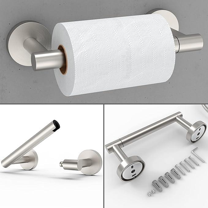 Brushed Toilet Paper Holder & Towel Ring SUS304 Stainless Steel 2pc Bathroom Hardware Set with Double Post Pivoting Toilet Paper Roll Holder Wall Mount & Bathroom Towel Holder Set - ModernBath