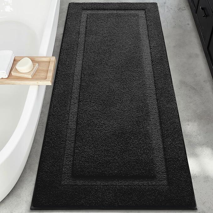 LUMI Ultra Soft Bathroom Rugs Non Slip with Rubber Backing, Absorbent Washable Bath Mat Quick Dry, Upgraded Premium Microfiber Plush Carpet for Bathtub and Shower Floor, Black, 24x60 - ModernBath