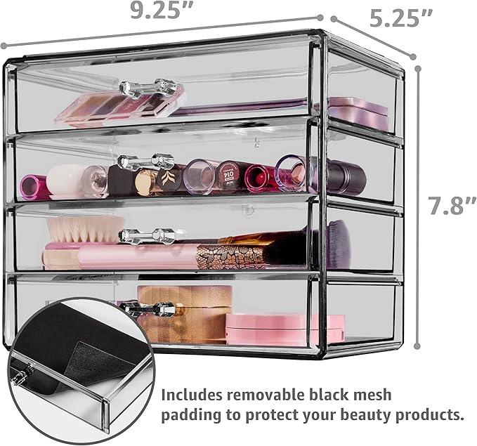 Sorbus Makeup Organizer - 4 Drawer Acrylic Make Up Organizers and Storage for Cosmetics, Jewelry, Beauty Supplies, Clear Makeup Organizer for Vanity, Girl's Room, College Dorm, Counter, Bathroom Sinks - ModernBath