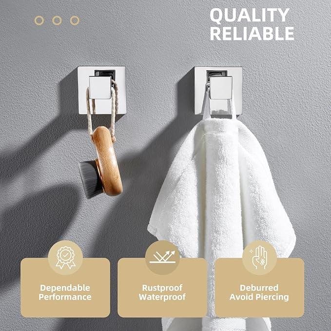Angle Simple Towel Hooks, SUS 304 Stainless Steel Bathroom Towel Hooks, Wall Robe Coat Hanger, Polished Chrome, 2 Pack - ModernBath