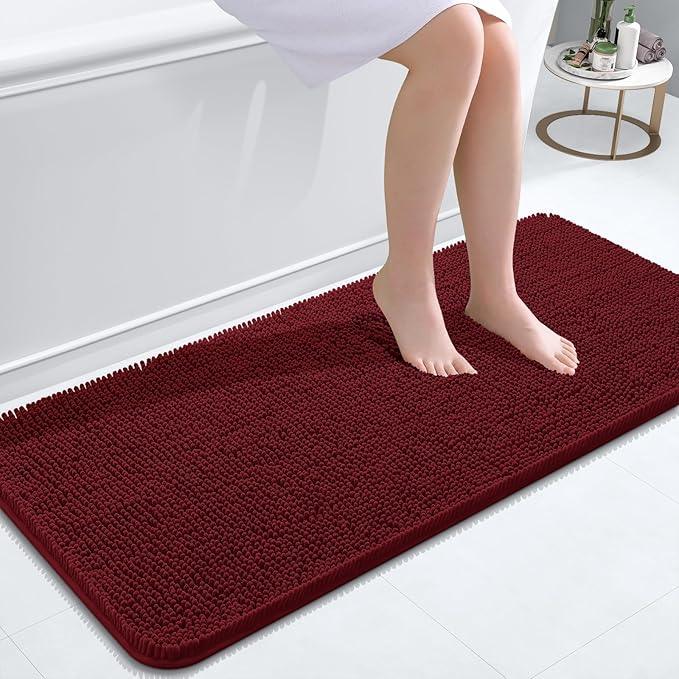 OLANLY Bathroom Rugs 47x20, Extra Soft Absorbent Chenille Bath Rugs, Rubber Backing Quick Dry, Machine Washable Bath Mats for Bathroom Floor, Tub and Shower, Home Decor Accessories, Burgundy - ModernBath