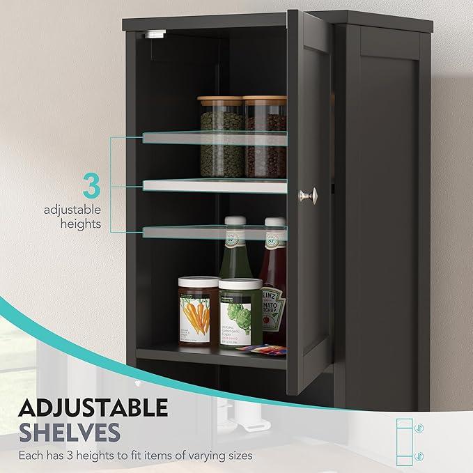 Vongrasig Tall Bathroom Storage Cabine, 64”H Freestanding Storage Pantry Cabinet, Narrow Cabinet with Adjustable Shelves, Open compartments for Small Spaces, Bathroom, Living Room, Kitchen, Black - ModernBath