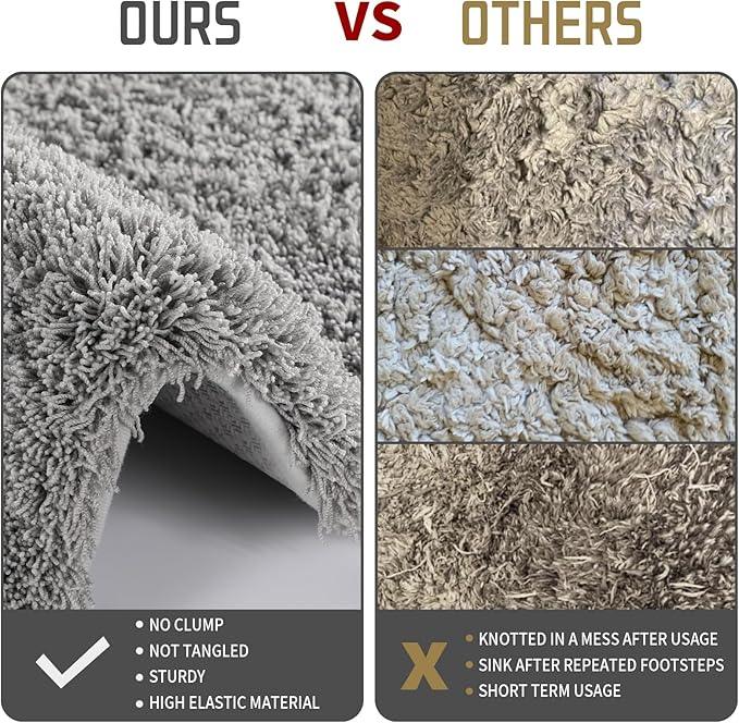 Yimobra Fluffy Plush Bath Rug, Super Shaggy Soft Comfortable Non Slip, Water Absorbent Microfiber Bath Mat, Dries Quickly, Machine Washable Thick Bathroom Rugs for Shower, 56"x 24", Pure Gray - ModernBath