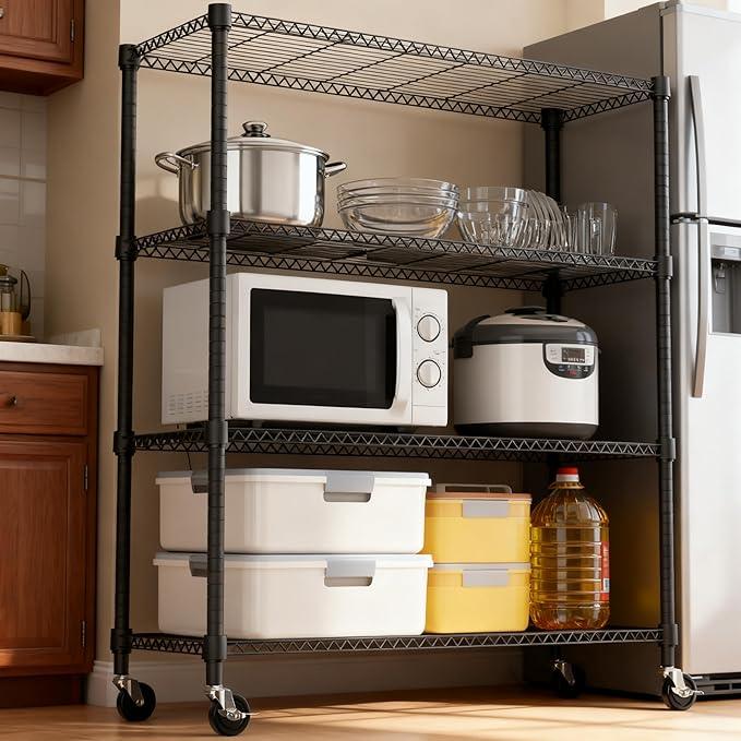 4 Tiers Shelf 1400 lbs Steel Storage Shelving Utility Shelving Unit Steel Organizer Wire Rack for Home,Kitchen,Office,Garage Black 17.7" D x 47.2" W x 62.7" H - ModernBath