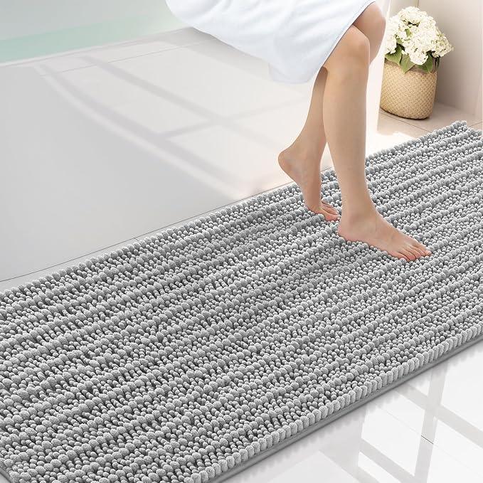 Smiry Bathroom Rugs Mat 70x24, Extra Soft Absorbent Chenille Bath Rugs, Non Slip Rubber Backing Machine Washable Quick Dry Bath Mats for Bathroom Floor, Tub, Shower, Home Decor Accessories, Light Grey - ModernBath