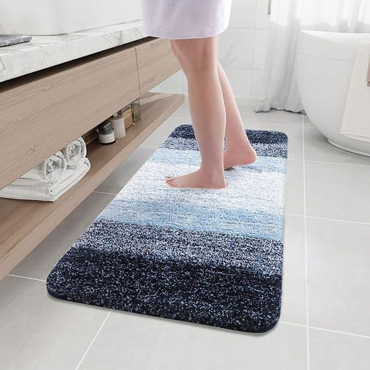 Arotive Microfiber Bathroom Rugs, Shaggy Soft and Absorbent Bath Rug, Non-Slip, Thick Plush Machine Washable Dry Bath Mats for Bathroom, Tub and Shower, 47x17, Dark Blue, Rectangular - ModernBath