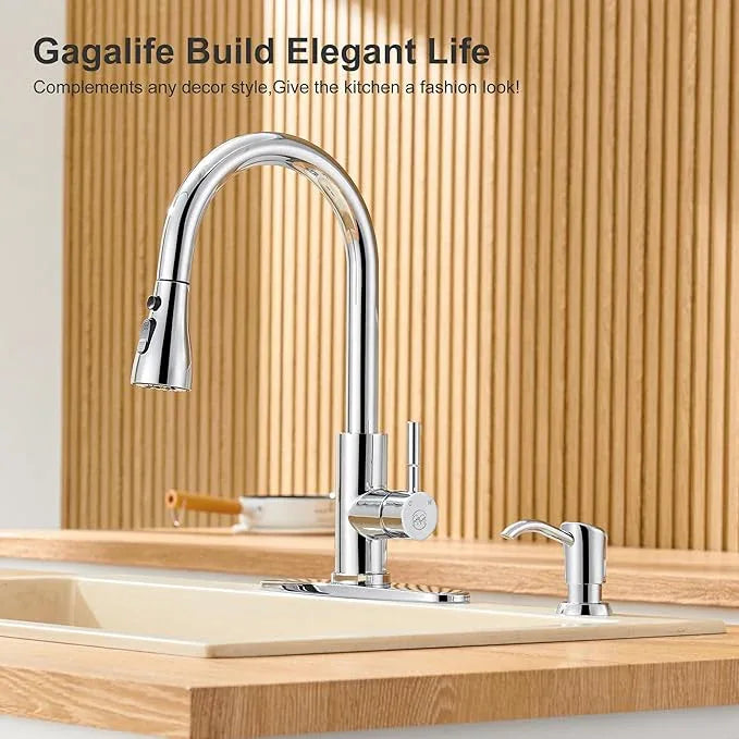 GAGALIFE Built in Counter Soap Dispenser for Kitchen Sink and Extension Tube Kit, Anti-Leakage Upgrade with 40" Tube No More Top Refill (Chrome) - ModernBath