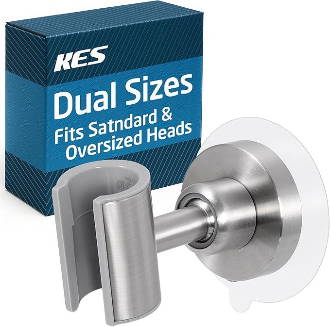 KES All Metal Shower Head Holder Adhesive, Handheld Shower Head Holder Wall Mount with Dual-Size Opening for Standard & Oversized Shower Hose, Adjustable Shower Wand Holder, Brushed Steel, C208DF-BS - ModernBath