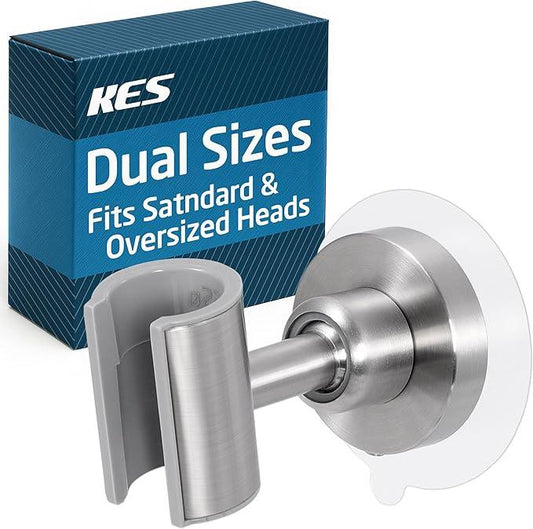 KES All Metal Shower Head Holder Adhesive, Handheld Shower Head Holder Wall Mount with Dual-Size Opening for Standard & Oversized Shower Hose, Adjustable Shower Wand Holder, Brushed Steel, C208DF-BS - ModernBath