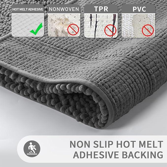 Yimobra Toilet Rugs U Shaped Washable 24 x 20, Non Slip and Super Absorbent Toilet Mat, Quick Dry, Ultra Luxury Microfiber Chenille Plush Fluffy Contour Bath Rugs for Toilet Base, Dark Gray - ModernBath