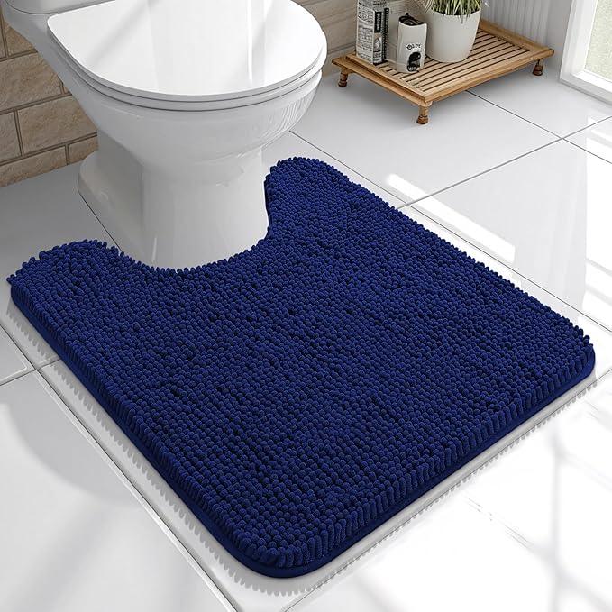OLANLY Toilet Rugs U-Shaped 20x20, Extra Soft Absorbent Chenille Contour Bathroom Rugs for Toilet, Dry Quickly, Machine Washable, Non-Slip Bath Mat, Navy - ModernBath