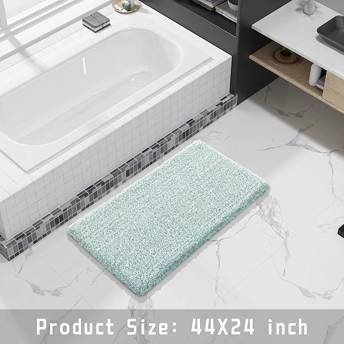 Yimobra Luxury Bathroom Rugs, Fluffy Bath Mats, Non Slip, Water Absorbent Microfiber, Machine Washable, Plush Carpet Shower Rugs, Thick Matts for Bathroom Floor/Tub, 44"x 24", Sky Light Blue and White - ModernBath