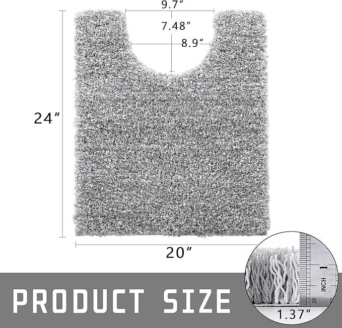 Yimobra Fluffy Toilet Rugs U Shaped, Shaggy Soft Comfortable Non Slip, Water Absorbent Microfiber Bath Mat, Dries Quickly, Machine Washable Thick Bathroom Floor Rugs, 24"x 20", Light Gray and White - ModernBath