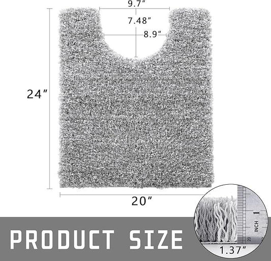 Yimobra Fluffy Toilet Rugs U Shaped, Shaggy Soft Comfortable Non Slip, Water Absorbent Microfiber Bath Mat, Dries Quickly, Machine Washable Thick Bathroom Floor Rugs, 24"x 20", Light Gray and White - ModernBath