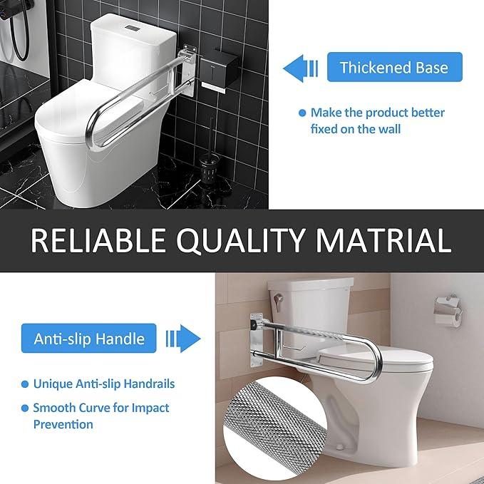 Handicap Grab Bar, 29.5 Inch Stainless Steel Toilet Safety Rails, Disabled Flip-Up Bathroom Grab Bars with Paper Holder, Anti-Slip Toilet Handrails Hand Grips Handicap Grab Bars for Elderly - ModernBath