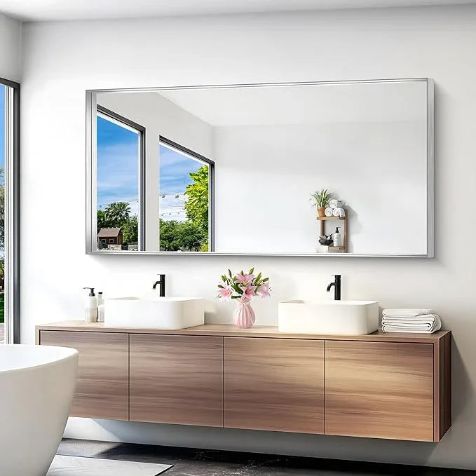 NIMURY Silver Bathroom Mirror, 72x36 Inch Rectangular Framed Mirror, Large Wall Mounted Bathroom Vanity Mirror Over Sink for Bedroom,Restroom, Living Room, Hangs Vertically or Horizontally - ModernBath