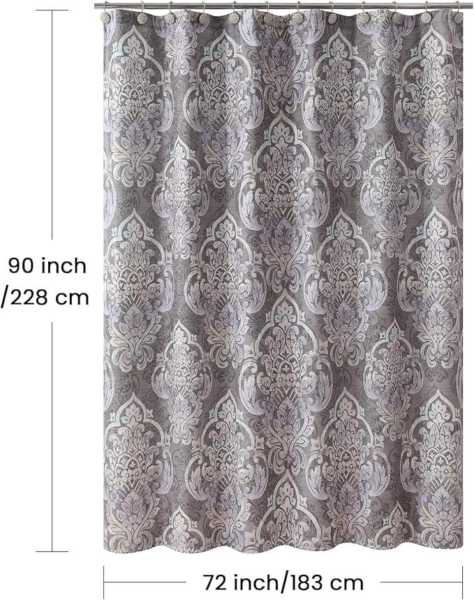 BESTRIPES 90 Inch Extra Long Shower Curtain, Gray Bath Curtain with Purple Baroque Medallions, Waterproof Hotel Quality Fabric, 72" W x 90" H - ModernBath