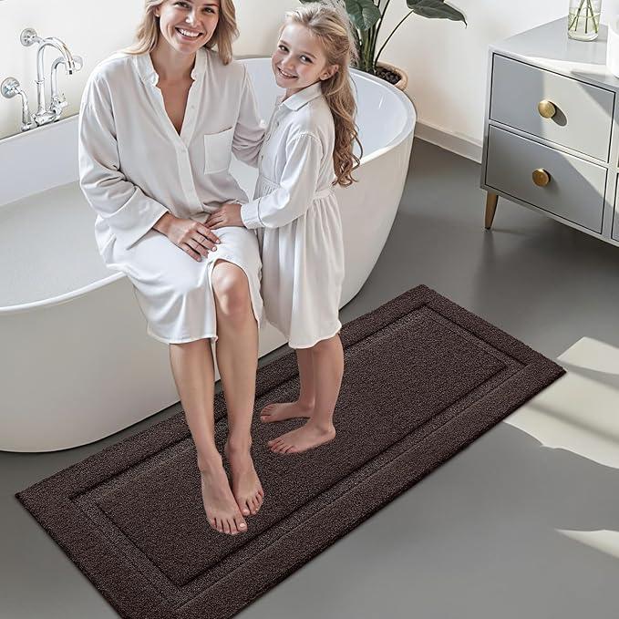 LUMI Extra Large Ultra Soft Bathroom Rugs Non Slip with Rubber Backing, Absorbent Washable Bath Mat Quick Dry, Upgraded Premium Microfiber Plush Carpet for Bathtub and Shower Floor, Brown, 24x60 - ModernBath