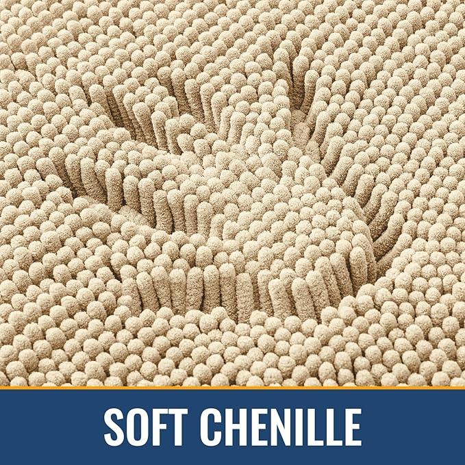 Arotive Bathroom Rugs 47x17, Extra Soft Absorbent Shaggy Chenille Bath Rugs, Machine Washable Rubber Backing Non-Slip Bath Mats for Bathroom Floor Tub and Shower, Home Decor Accessories, Beige - ModernBath