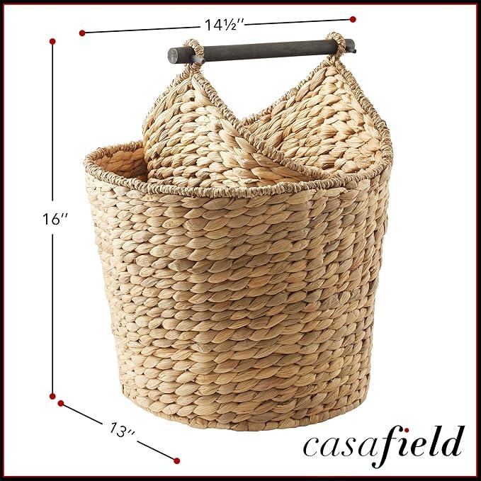 Casafield Toilet Paper Roll Storage Basket with Magazine Holder, Natural - Woven Water Hyacinth Wicker Bathroom Bin for Bath Tissue and Toiletries - ModernBath