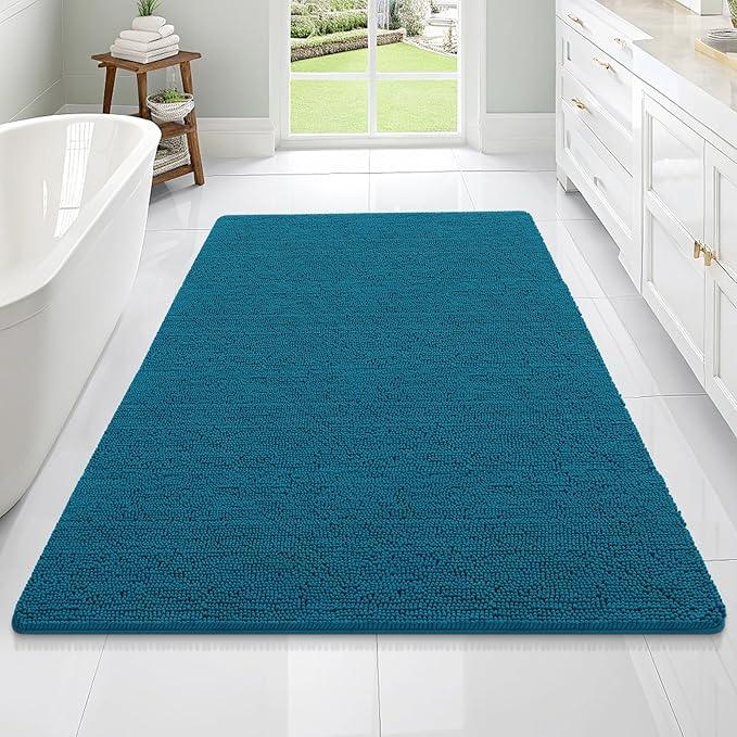 OLANLY Bathroom Rugs 70x46, Extra Soft Absorbent Chenille Bath Rugs, Rubber Backing Quick Dry, Machine Washable Bath Mats for Bathroom Floor, Tub and Shower, Home Decor Accessories, Peacock Blue - ModernBath