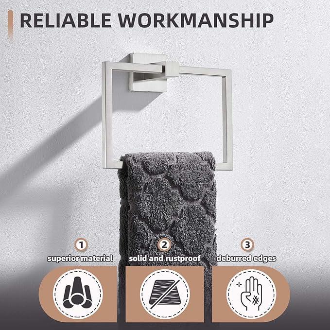 Hand Towel Ring Swivel Brushed Nickel, Angle Simple SUS 304 Stainless Steel Square Towel Holder for Bathroom Wall, 7.09 Inches - ModernBath