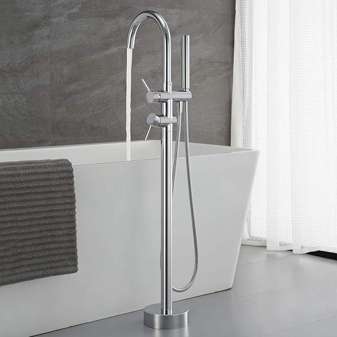 Freestanding Bathtub Faucet Tub Filler Faucets Chrome Floor Mounted Brass Bathroom Faucets with Handheld Shower - ModernBath