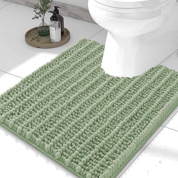 Smiry Bathroom Toilet Rugs U Shaped 24x20, Extra Soft Absorbent Non Slip Rubber Backing Chenille Contour Bath Rugs for Toilet, Machine Washable Contoured Bath Mats, Sage Green - ModernBath