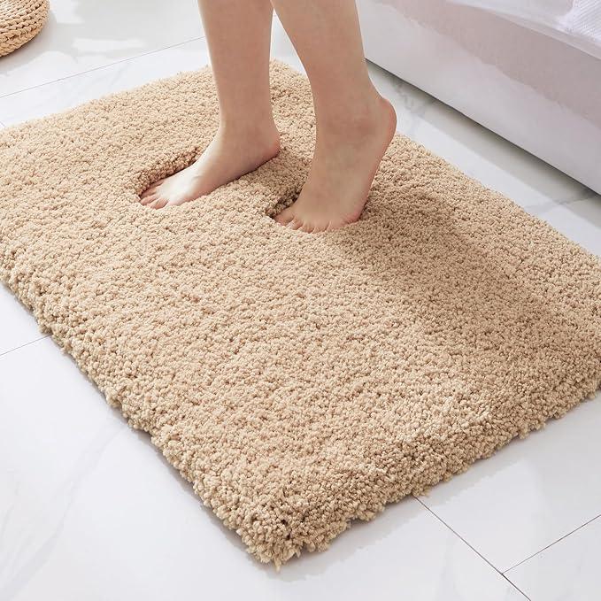 ILANGO Beige Bathroom Rugs 32" × 20" Non Slip & Super Absorbent Extra Thick Soft, Washable Bath Mat for Floor, Microfiber Plush Shaggy Bath Rug with Rubber for Bathtub Shower Room Sink - ModernBath
