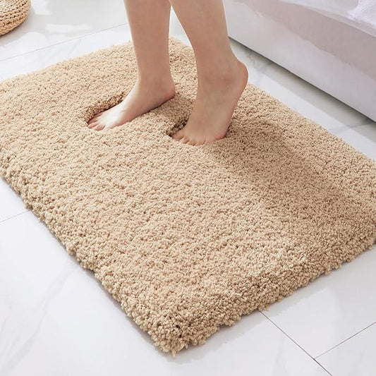 ILANGO Beige Bathroom Rugs 36" × 24" Non Slip & Super Absorbent Extra Thick Soft, Washable Bath Mat for Floor, Microfiber Plush Shaggy Bath Rug with Rubber for Bathtub Shower Room Sink - ModernBath