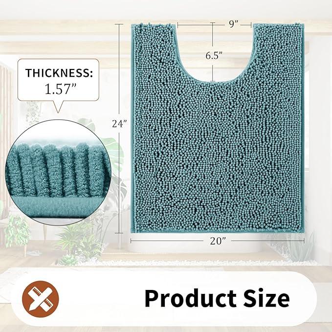 Yimobra Toilet Rugs U Shaped Washable - 24"x20" Non Slip Plush Contour Bath Rugs for Toilet - Super Soft Absorbent Quick Dry Toilet Mats for Bathroom,Teal Blue - ModernBath