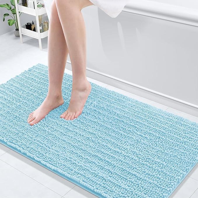 Arotive Luxury Chenille Bathroom Rug Mat, Extra Soft Thick Absorbent Shaggy Bath Rugs, Non-Slip Machine Wash Dry, Plush Bath Mats for Bathroom, Shower and Tub, 60x24, Blue - ModernBath