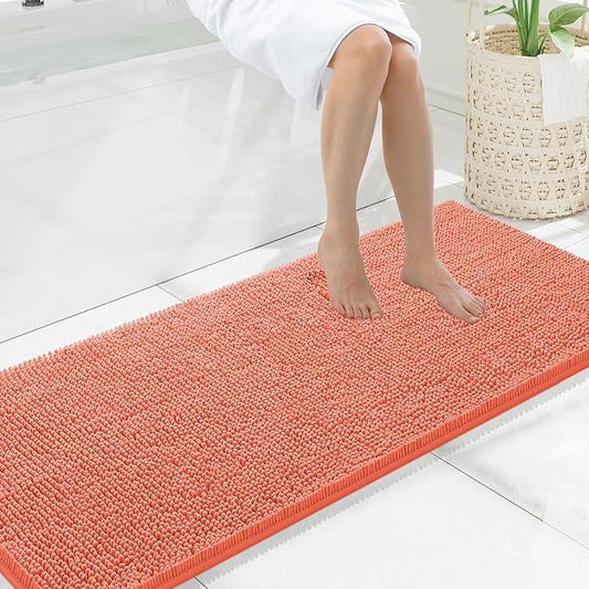 Smiry Luxury Chenille Bathroom Rugs 59x20, Extra Soft and Absorbent Shaggy Bath Mat, Machine Washable, Non-Slip Plush Carpet Runner for Tub, Shower, and Floor, Home Decor Accessories, Coral - ModernBath