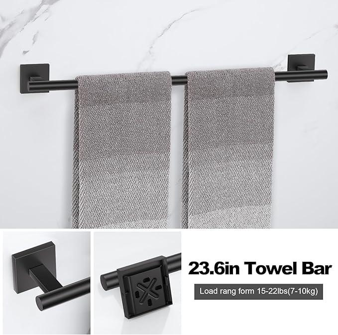 Matte Black Bathroom Hardware Accessories Towel Bar Set, 10 Pieces Bathroom Towel Bar Holder Set, 23.6 Inch Stainless Steel Toilet Paper Holder Towel Racks for Bathroom Wall Mounted - ModernBath